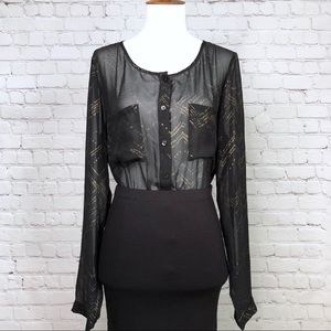 Olive & Oak Sheer Black and Gold Top